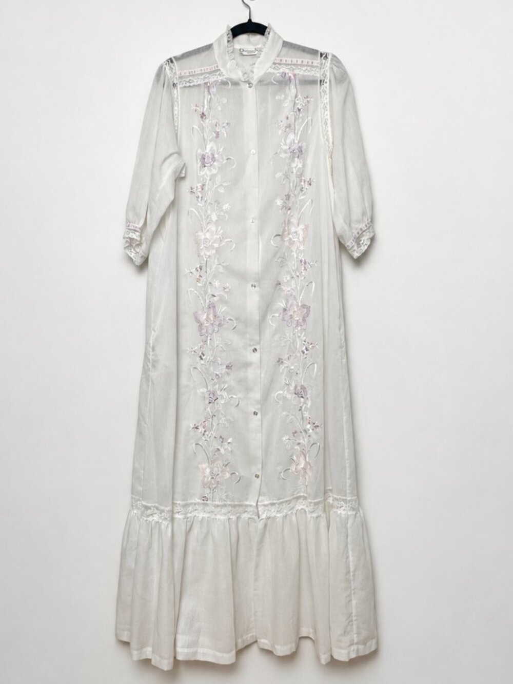 Vintage Christian Dior Lingerie Embroidered Voile Kaftan Robe